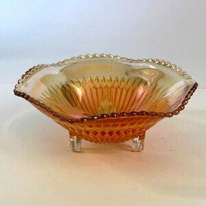 Vintage Carnival Glass Bowl Marigold Amber Anniversary Pattern by Jeannette